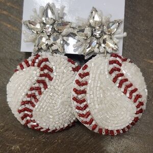 Baseball Shaped Beaded Rhinestone Earrings